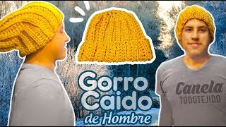 GORRO CAIDO tejido de un rectangulo A CROCHET PARA HOMBRE YO MUJER  Canela♥ [upl. by Kalman581]