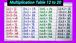 Multiplication table from 12 to 20  12 se 20 tak table English mein  Table 12  20 in English [upl. by Fonseca721]