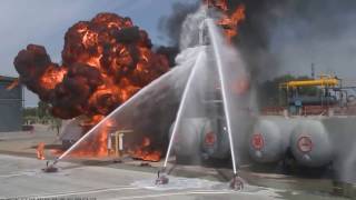 ExplosionProof Fire Fighting Robot Field Test September 2016 [upl. by Arracahs]