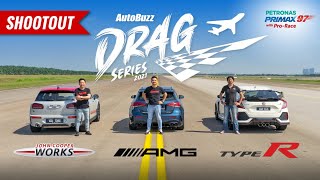 Drag Race Civic TypeR vs AMG A35 vs Clubman JCW on KLIA Runway  AutoBuzzmy [upl. by Odnomar]