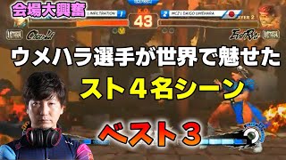 【格ゲー名場面】スト４時代、ウメハラ選手が世界大会で魅せた名シーン3選【会場大盛り上がり】 [upl. by Eeramit145]