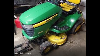 How to replace a 12ft long John Deere x304 Mower deck belt [upl. by Conlan549]