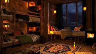 Cozy Cabin Ambience with Gentle Night Rain and Crackling Fireplace Sounds  8 Hours [upl. by Eob]