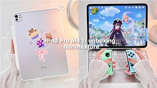 ✨ NEW M4 iPad Pro 11quot Sliver 1TB Nanotexture 💜 aesthetic unboxing 📦 paperlike｜accessories｜Genshin [upl. by Epp330]