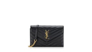 Saint Laurent Grain De Poudre Matelasse Monogram 19cm Chain Wallet Black [upl. by Lumbard428]