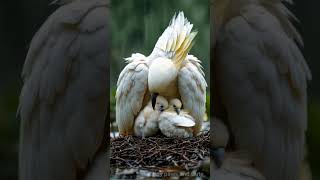 Mother Cockatoo Sheltering Her Chicks from the Rain birds parrot [upl. by Renard]