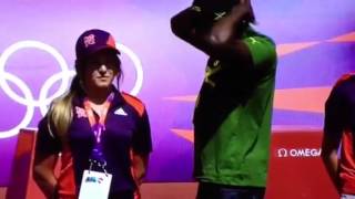 Usain BOLT quotFist bumpquot London 2012 [upl. by Jahdol423]