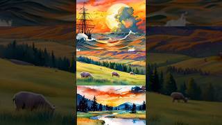 3 Watercolor landscape in single frame artcart art landscape artist watercolor [upl. by Adnael768]