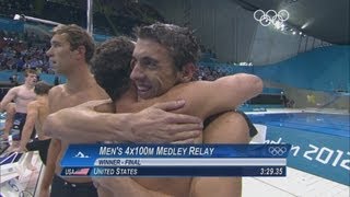 Michael Phelps Last Ever Race  USA Win Gold  London 2012 Olympics [upl. by Aihsotal]