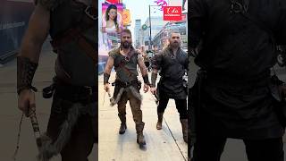 Ragnar Lothbrok and Rollo in street fashion with traditional warrior costume vikings fyp [upl. by Gershon]