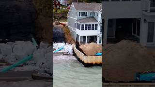 GONE Houses Falling In Long Beach Seawalls Fail part 1 drone waves beach [upl. by Nilrak333]