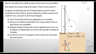 Exercice équilibre d’un solide soumis à trois forces non parallèles pour tronc commun [upl. by Tasia727]