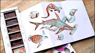 Lets try the new Granulating watercolours by Kuretake and paint some sea creatuers Part 1 [upl. by Jeri883]