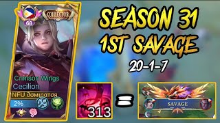 Cecilion Gameplay My Cecilions First Savage in Season 31 Cecilion Best Build 2023 mlbb fyp ml [upl. by Nitsruk607]