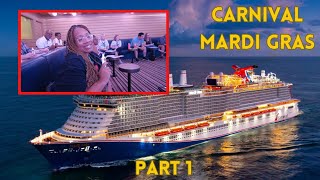 Carnival Mardi Gras  Part 1 Embarkation Day Bingo amp Dinner Plus Rocky Seas [upl. by Silrac]