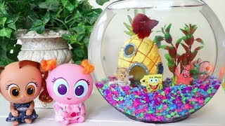 My Toy Babies and Toddlers Get a Real Fish  Toys and Dolls Fun for Kids  Sniffycat [upl. by Bushore]