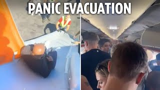 Shocking moment EasyJet passengers flee on evacuation slide after ‘bag of vapes’ EXPLODES [upl. by Nala216]