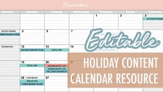 Editable Holiday Content Calendar Resource [upl. by Desberg]