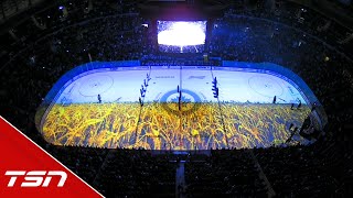 Ukrainian choir sings Ukrainian and Canadian national anthems ahead of Jets vs Habs [upl. by Adiaroz]