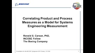 Correlating Product and Process Measures as a Model for SE Measurement  2011  Ron Carson [upl. by Griseldis]