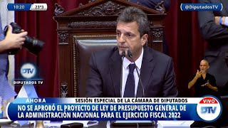 Tras una extensa sesión finalmente Diputados rechazó el proyecto de Presupuesto 2022 [upl. by Anoirb565]