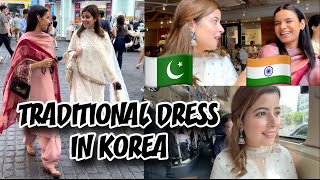 🇵🇰🇮🇳 PAKISTANI AND INDIAN GIRLS WEAR TRADITIONAL DRESS IN KOREA  Ft KKKoreakikiran [upl. by Tyoh]