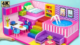 DIY Miniature House 19 ❤️ Build Round Swimming Pool Bedroom Kitchen Living Room from Cardboard [upl. by Erreipnaej]