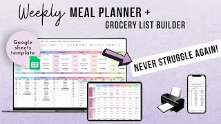 Meal Planner and Grocery List Builder Google Sheets Template How to Meal Plan for a MONTH [upl. by Syhr]