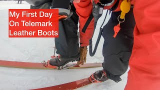 Telemark ski Evolution Ep 3 My first day on telemark leather boots [upl. by Hamaso]