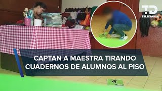 Maestra arroja al piso cuadernos a niños de primaria SEP la retira del cargo [upl. by Attenna]