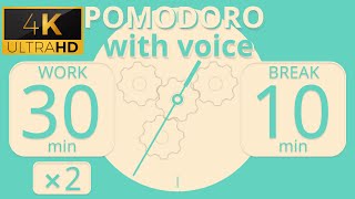 4K UHD  3010 Pomodoro with Voice  1h20min  2sessions  Deep focus  Study timer [upl. by Morton]