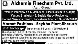 Alchemie Finechem Limited  Jobs Walkin Interview  Multiple Department  Date 2024 [upl. by Aryl]