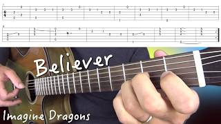 Believer  Imagine Dragons  Easy Fingerstyle  Tab [upl. by Narcho]