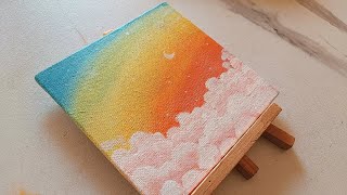 Easy Rainbow Sky amp Clouds Acrylic Painting Tutorial for Beginners  Mini Canvas Art [upl. by Oirevlis]