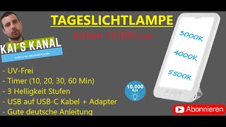 quotAZHIENquot Tageslicht Lampe  10000Lux  3 Stufen  4 Timer Stufen  UVFrei  Review Deutsch 🎬 [upl. by Dirgis]