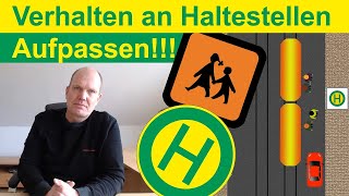 Richtiges Verhalten an Haltestellen Aufpassen in der Fahrprüfung bei Bussen mit Warnblinklicht [upl. by Assinna503]