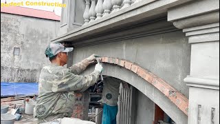 Technique For Plastering The Arch Wall On The Front Of The House Is Perfect With Fine Sand Cement [upl. by Steinke]