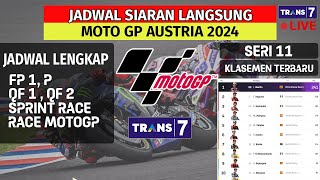 Jadwal Motogp Austria 2024 GP Austria 2024 Seri ke 11 Jadwal Free PracticeKualifikasiSprint Race [upl. by Deirdre]