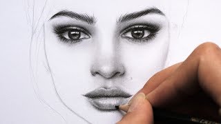 Drawing and Shading a Female Face with Graphite Pencils  Portrait of Emily Ratajkowski [upl. by Nosam]