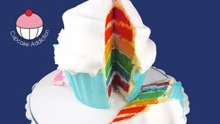 Make a Giant Rainbow Layer Cup Cake A Cupcake Addiction How To Tutorial [upl. by Woll]