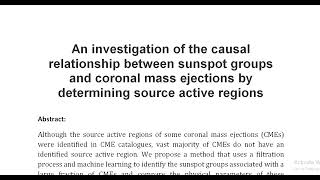 An investigation of the causal relationship between sunspot groups and coronal mass ejections by det [upl. by Montague]