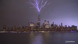 One World Trade Center Lightning Strike [upl. by Ahseekat]