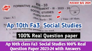 💯10th class Fa3 Social Studies question paper 202324 with answer Ap 10th social Fa3 Answer key2024 [upl. by Adamek]