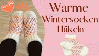 Warme Socken Häkeln  Hausschuhe Häkeln  Häkelideen  Anfänger geeignet [upl. by Nathanson]