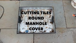 Cutting slabs over a recessed manhole cover guide for diy cutting stonepatio [upl. by Inalial]