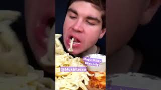 Mikey ASMR cheesy pizza creamy Alfredo spaghetti pasta Mukbang bites only [upl. by Amelita]