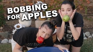 BOBBING FOR APPLES CHALLENGE  Merrell Twins [upl. by Ynohtnaleahcim]