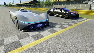 MercedesBenz Vision EQ Silver Arrow Concept vs Bugatti Chiron Super Sport 300 at Monza Full Course [upl. by Nirtak]