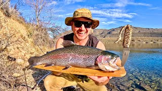 THICK Rainbow Trout Catch amp Cook FIRE ROASTED [upl. by Aubreir247]