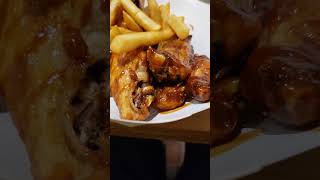 Barbecue chicken wings serve with fries [upl. by Nohsid]